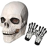 KJOCOS Skull Mask Moving Jaw Halloween Creepy Skeleton Latex Mask Full Head For Adults Party Costumes