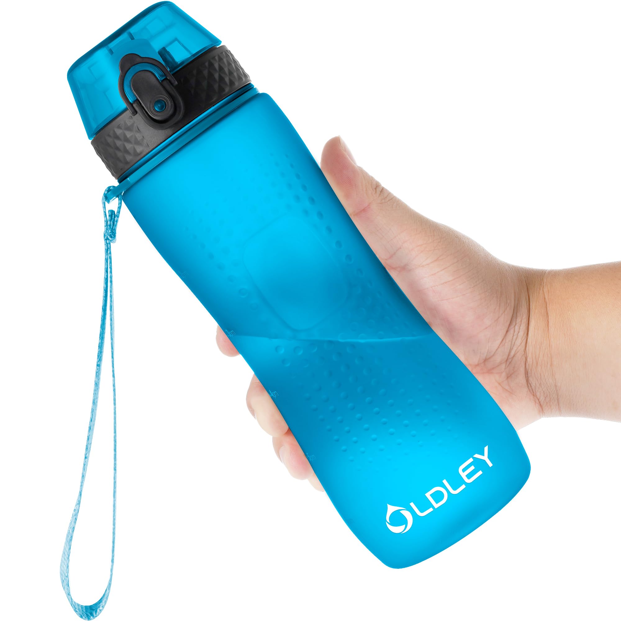 OLDLEY 750ml/25oz Water Bottles with Straw BPA Free Tritan Water Bottles for Gym School Sports Travel Leakproof Time Markings Drink Bottles Reusable Hydrate for Adult Kids Women Men(Blue, 1 Lid)