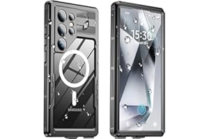 Haireca for Samsung Galaxy S24 Ultra Case Waterproof, [Fit for Magsafe] [IP68 Underwater] [12FT Military Shockproof], Built-in Screen & Lens Protector, Full Body Protection for S24 Ultra 6.8", Black