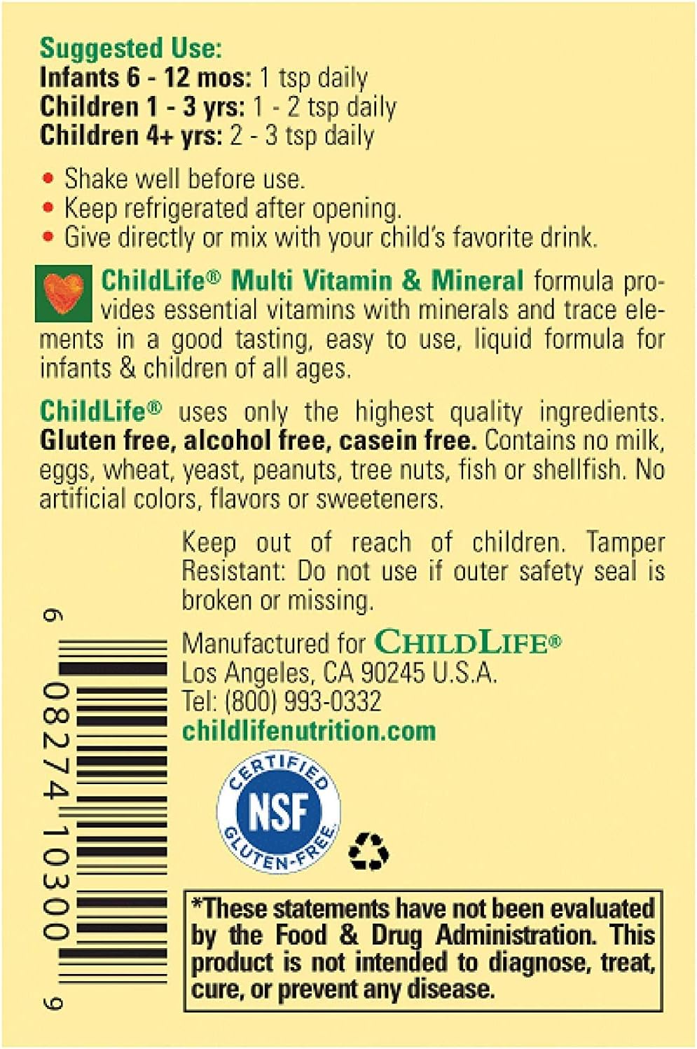 ChildLife Essentials Multi Vitamin and Mineral Natural for Infants, Babys, Kids, Toddlers, Children, and Teens, Orange/Mango Flavor, 8 Ounce: Health & Personal Care