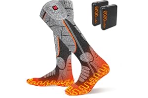 MRAWARM Heated Socks, 5V 6000mAh Rechargeable Heated Socks for Men Women, Battery Heated Socks with 3 Heating Levels for Skiing, Skating, Hiking, Walking, Fishing, Cycling, Motorcycling