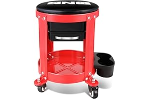DNA Motoring TOOLS-00197 Round Mechanics Roller Seat Creeper Stool With Padded Cushion, Tool Storage Drawer & Tray, 300 Lbs Max Weight Capacity