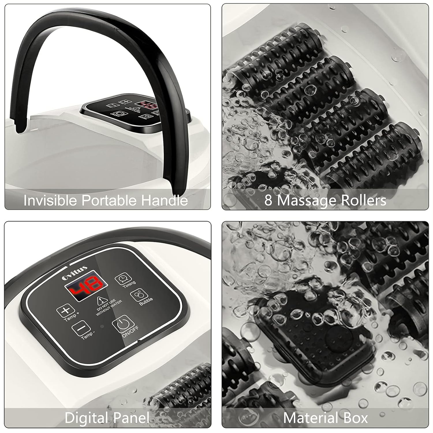 Foot Spa Bath Massager with Heat Bubbles, 8 Removable Massage Rollers, Time & Temprature Control, Pedicure Foot Soak for Tired Feet Stress Relief Home Use, Large Size for Soaking Feet: Beauty
