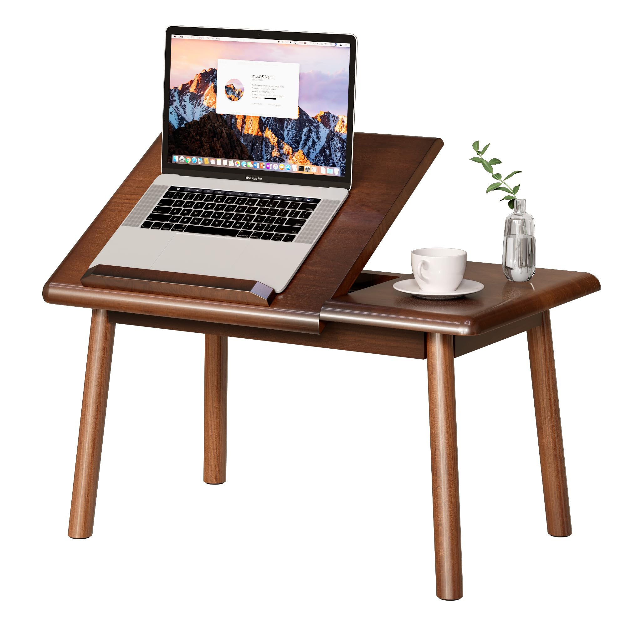 Photo 1 of 100% Solid Oak Laptop Desk, Lap Table for Bed Couch, Small Adjustable Bed Tray, Foldable Coffee Tea Bed Table for Laptops and Writing (Walnut)
