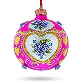 Roses on Pink Glass Ball Christmas Ornament 3.25 Inches