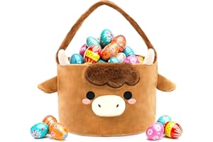 Leokawin Easter Basket,Easter Basket for Kids,Highland Cow Easter Baskets with Handle,Baby Gift Basket,Cute Highland Cow Egg 