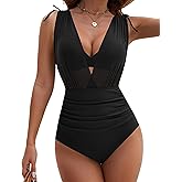 BMJL Womes One Piece Swimsuit Mesh Bathing Suit Tummy Control Swimsuits Plunge Bikini Tops 2025