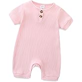 Hikido Infant Romper Solid Color One Piece Onesie Short Sleeve Summer Clothes for 0~12M Baby