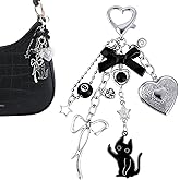 LuneClat Y2k Aesthetic Silver Keychain Charms - Bag Charm Bowknot Heart Locket Photo Key Chain Accessories for Keys Purse
