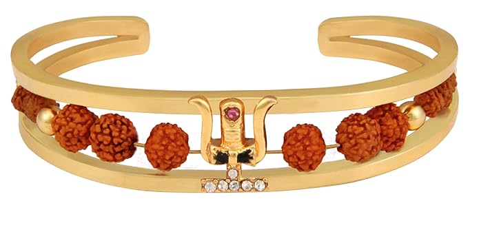 Rudraksh Gold Shiva Trishul Cuff Kada Bracelet for Men