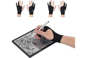 OTraki 4 Pack Drawing Glove Two-Finger Artist Glove for Tablet iPad Sketching Graphic Painting Smudge Guard for Left and Right Hand Black M 3.03x8.07 inch