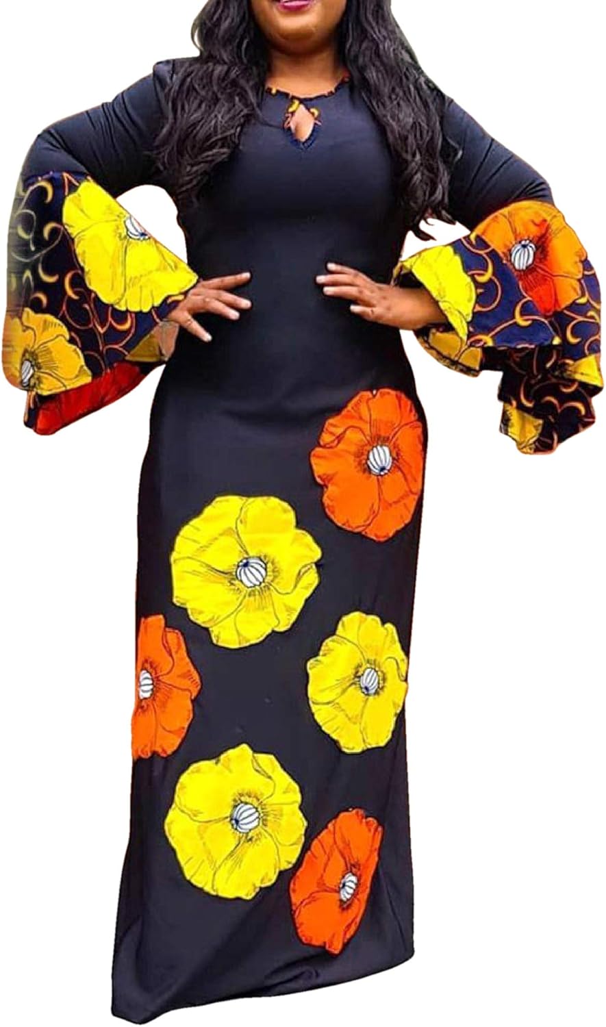 round neck printed maxi dress