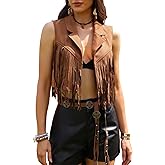 Allegra K Fringe Vest for Women 70s Costume Faux Suede Sleeveless Crop Open Front Tassel Jacket Cowgirl Western Outfits