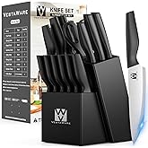 Kitchen Knife Set, 14 Pcs Knife Block Set, Razor Sharp Stainless Steel Knives Set for Kitchen Home & Restaurant, Black Chef Knife Set with Block, Ergonomic, Anti-slip Handle, Gifts for Women Men