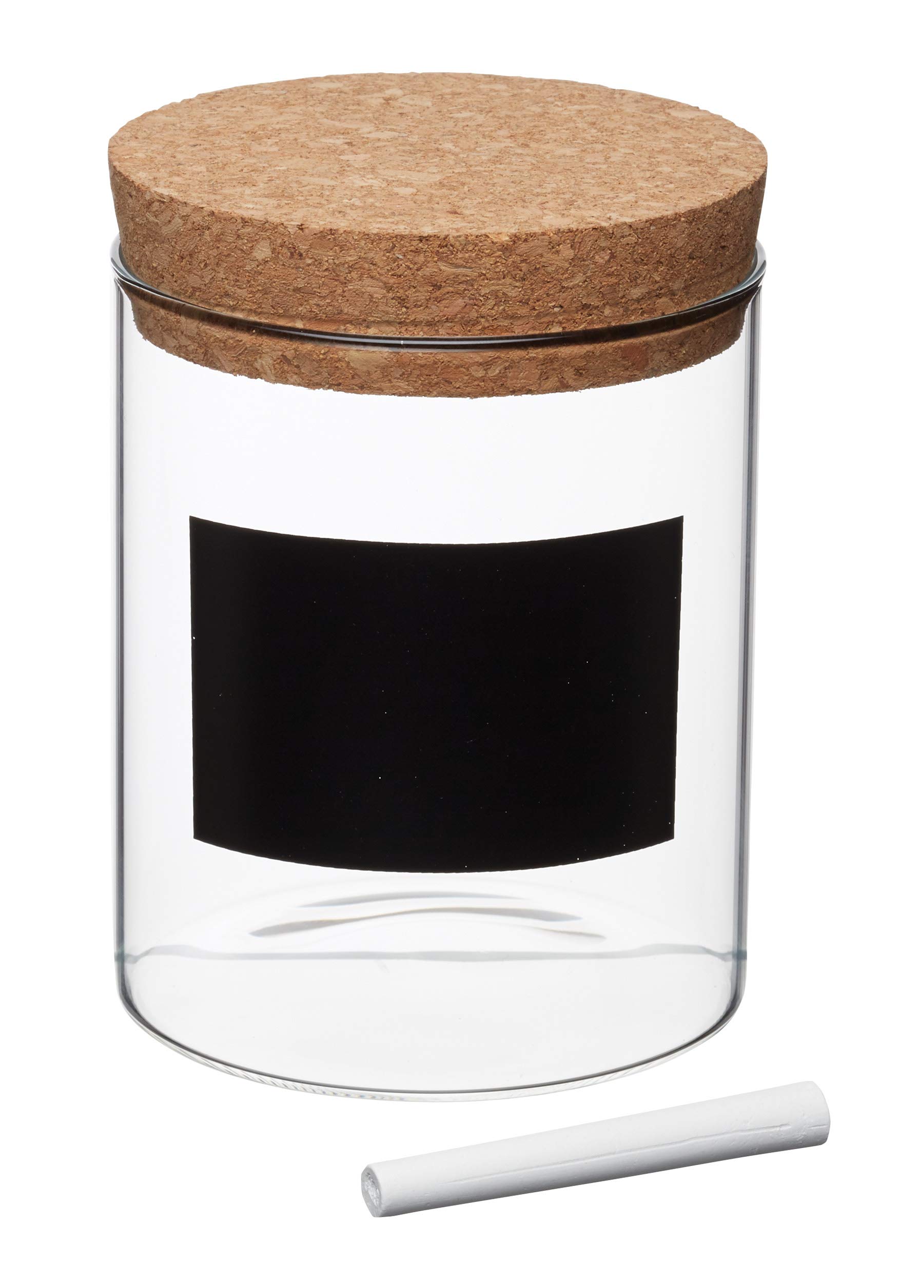 KitchenCraft Natural Elements Small Storage Canister, Glass Storage Jar with Cork Lid and Chalkboard Label, Clear, 700ml