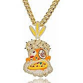 ICEDIAMOND Cold Enamel Painted Abstract Art Mysterious Tribe Chief Pendant Cuban Chain Necklace, Iced Out Bling CZ Diamond Gold Plated Hip Hop Charm Jewelry for Men