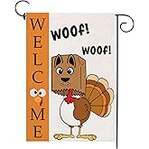 Happy Thanksgiving Garden Flags 12 x 18 Inch, Welcome funny dog Thanksgiving Flag Double Sided Decorative Turkey Fall Garden Flag for Thanksgiving Day Harvest Fall Autumn Yard Outdoor Decor