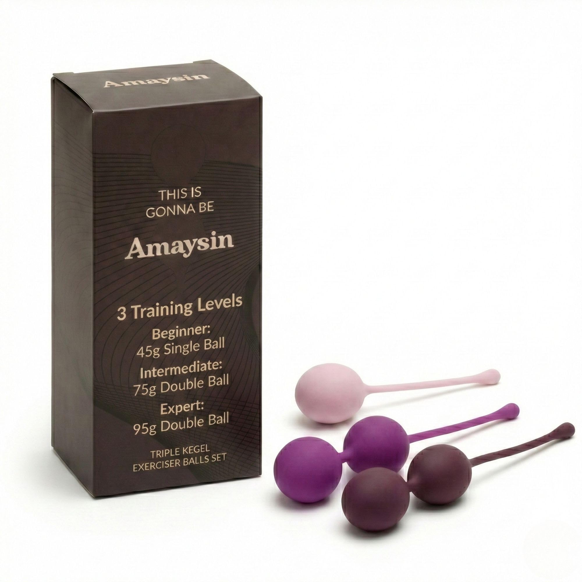 Amaysin Kegel Pelvic Floor Trainer 3 Pcs Kegel Ball Set - Kegel Balls for Women from Medical Silicone - Kegel Weights from 45g to 95g - Kegel Exerciser for Women Purple - Kegel Trainer for Beginners