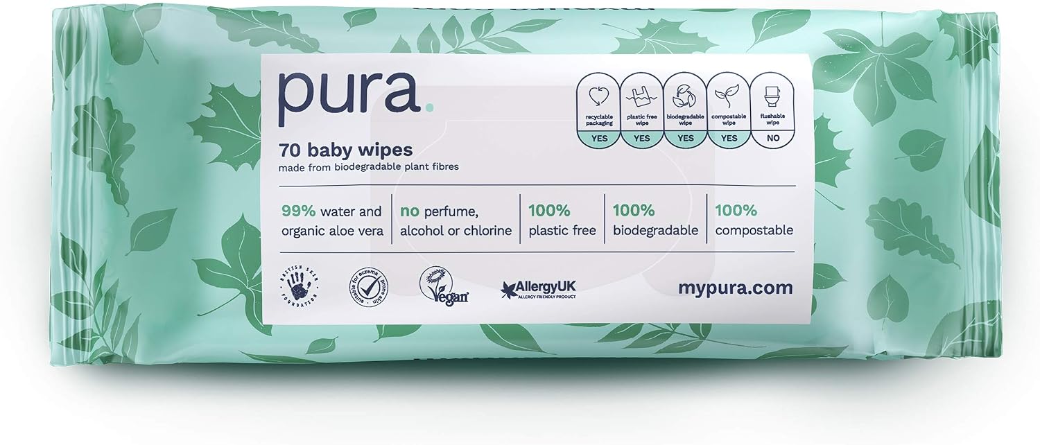 Pura Eco Friendly Baby Water Wipes 12 x 60 per pack, (720 Wet Wipes) 100% Plastic Free, 99% Water, Biodegradable, Compostable - Image 3
