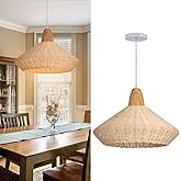 Arturesthome 19.6" Rattan Pendant Light for Dining Room,Coastal Rustic Wood Ceiling Light Hinging Lighting Fixture,Vintage Fa