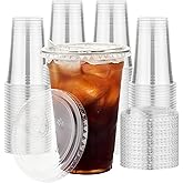Plastic Cups with Lids 16 oz 100 pack, Clear Disposable Iced Coffee Cups with Strawless Sip Lids, Drink Cup for Cold Drinks, Iced Coffee