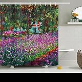 Family Unique Decorative Custom Xmas Shower Curtains Iris Garden In Giverny Monet Fine Art Waterproof Polyester Fabric Home Decor Bath Curtain Decor Bathroom Design Decorations 66X72 Inches