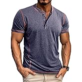 Asamqu Mens Short Sleeve Shirts Casual Cotton Basic Henley Shirts Summer Lightweight T-Shirts