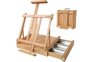 MEEDEN Studio Sketchbox Table Easel with Metal Lined Drawer - Adjustable Solid Beech Wood Tabletop Easel & Sketchbox Artist Easel with Storage, for Studio or Plein Air - Holds canvases up to 34" high