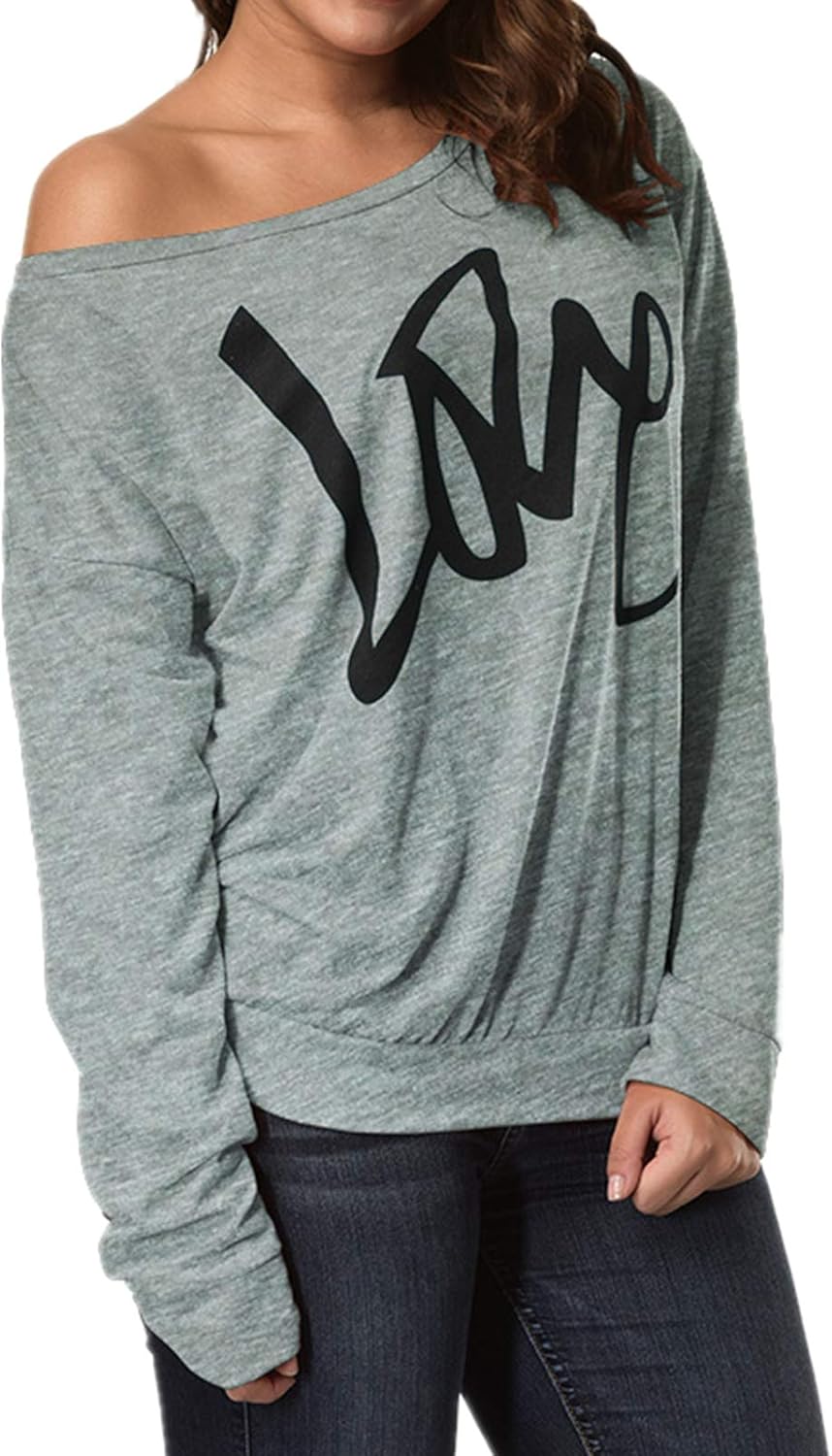 Womens Plus Size Off The Shoulder Sweatshirt Tops Slouchy Causal Blouse Shirts (Small, Grey) at 