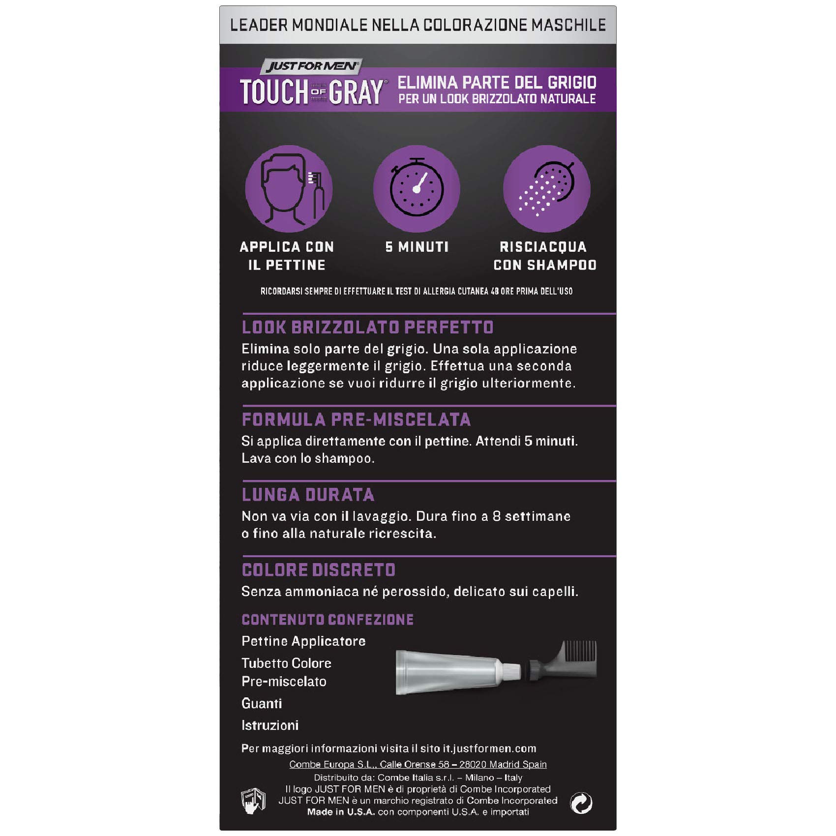 Just For Men Touch Of Grey Hair Colour Black Grey T55 40g