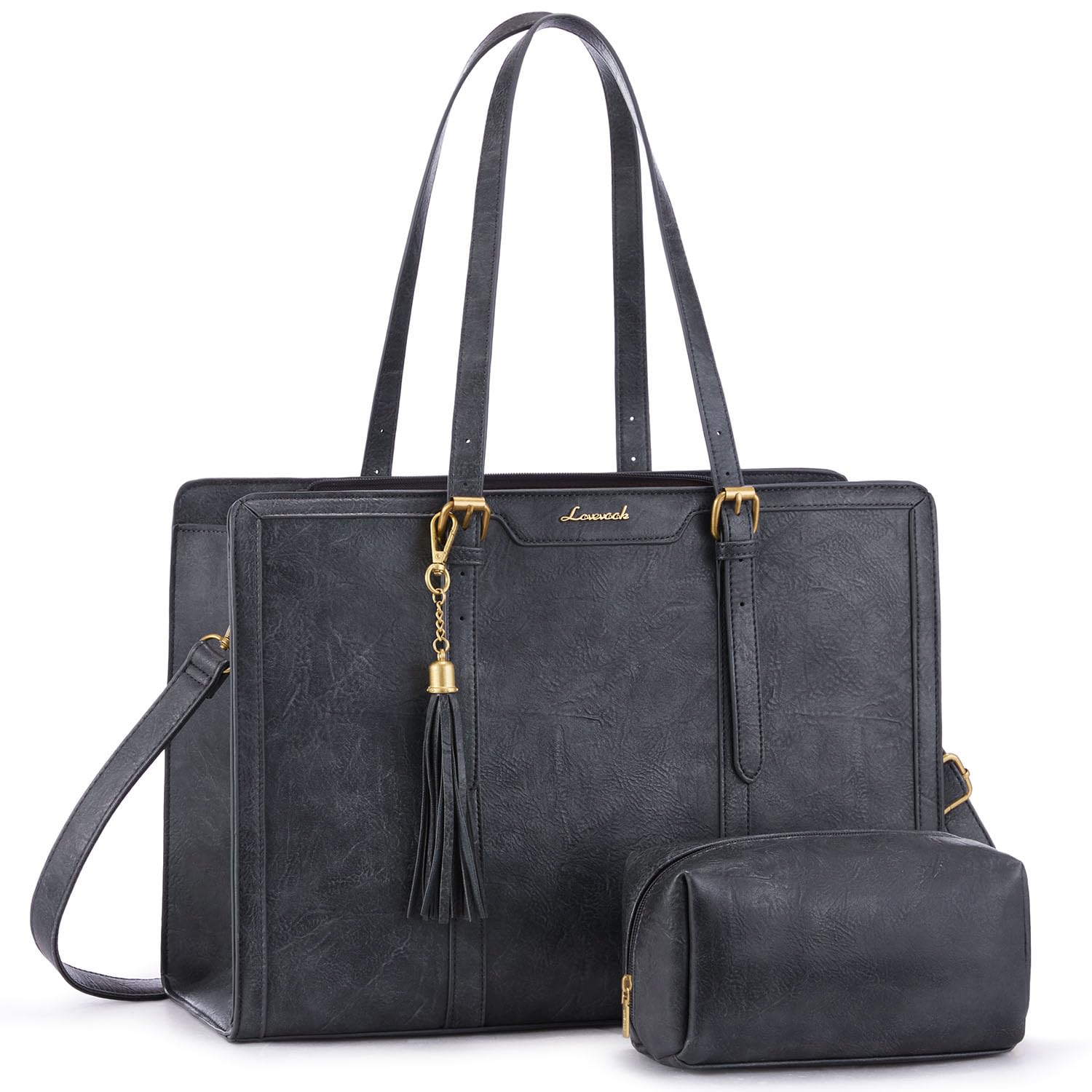 Photo 1 of LOVEVOOK Laptop Bag for Women Vintage Leather Work Tote 15.6 inch Large Capacity Computer bag with Clutch Purse for Office, Travel, Casual