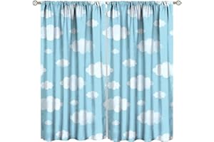 PHTAYOT Kawaii Clouds Curtains, Cartoon Cloud Cute Sky Print for Kids Boys Girls Room Window Decor, Rod Pocket Drapes for Living Room Bedroom Kitchen 2 Panel Set 20.5" W X 45" L