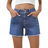 Sidefeel Women's Jean Shorts High Waisted Stretchy Raw Hem Summer Denim Shorts with Pockets