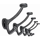 Ambipolar 5-Pack Vintage Decorative Cast Iron Wall Mounted Coat Hooks, Heavy Duty Black Hooks for Coats, Hats, Purse, Towels, Modern Farmhouse Decorative Hooks Black