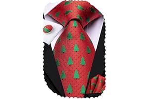 Hi-Tie Christmas Ties for Men Xmas Silk Necktie Pocket Square Cufflinks Set Festival Party Prom