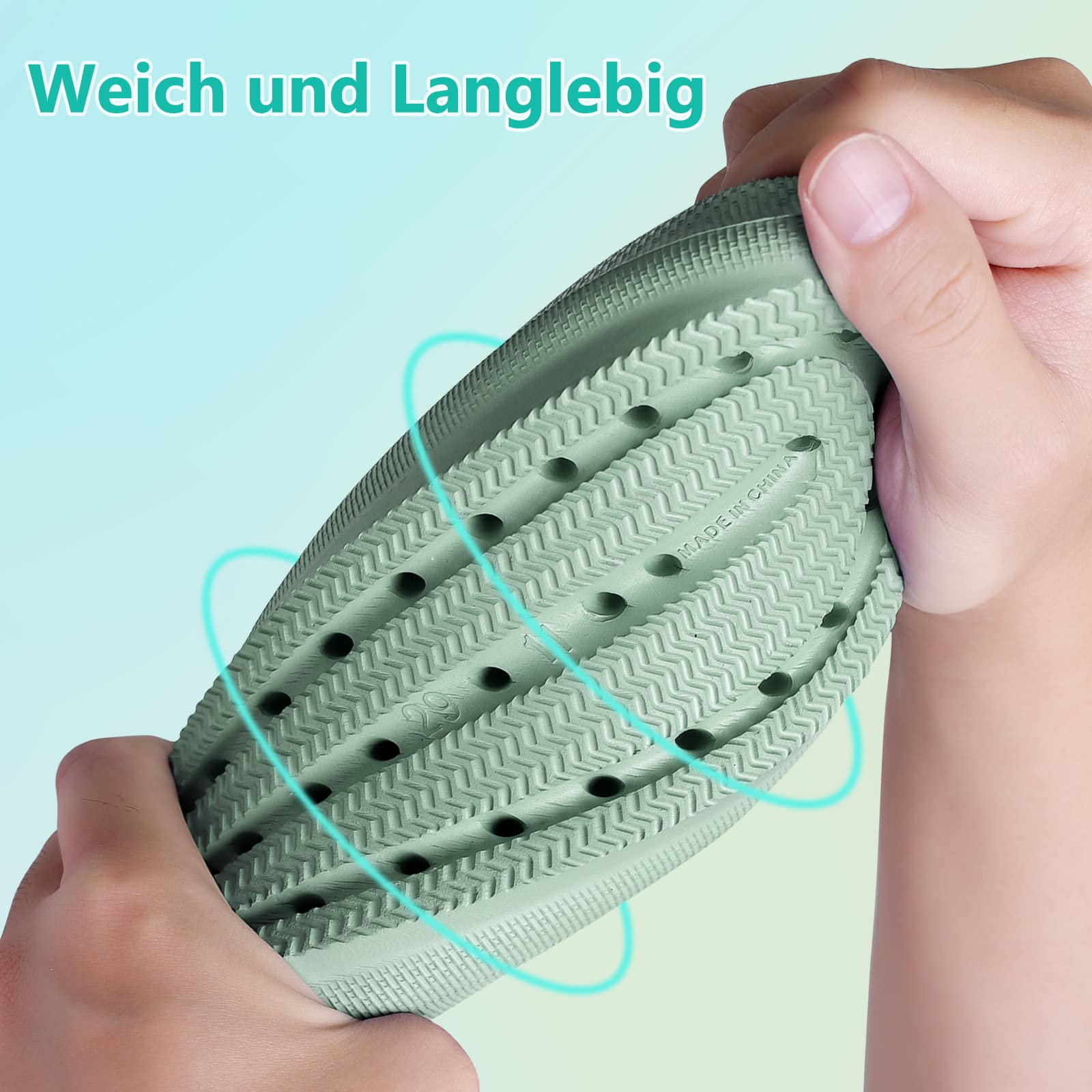 Buwege Unisex Kinder Badelatschen Jungen Mädchen Badeschlappen Cozy Slides Wolken Schlappen Original Eva Weiche Dicke Sohle rutschfeste Schwimmbad Strand Badeschuhe Grün 33 EU 4