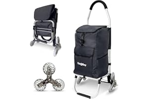 UTROLLEY Ultra-Lightweight Foldable Stair-Climbing Shopping Cart for Groceries - 42L Capacity, Six Wheels, Removable Insulated Bag, Durable Aluminum Frame,Multi-Function Personal Hand Truck, Black