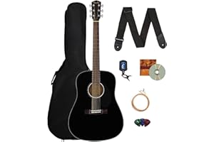 Fender CD-60S Solid Top Dreadnought Acoustic Guitar - Black Bundle with Gig Bag, Tuner, Strap, Strings, Picks, and Austin Bazaar Instructional DVD
