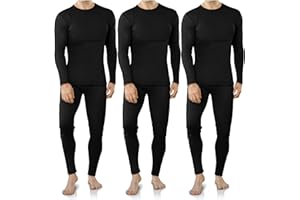 VZV 3 Set Thermal Underwear for Men Fleece Lined Long Johns Mens Thermals Top and Bottom Set Base Layer for Cold Weather