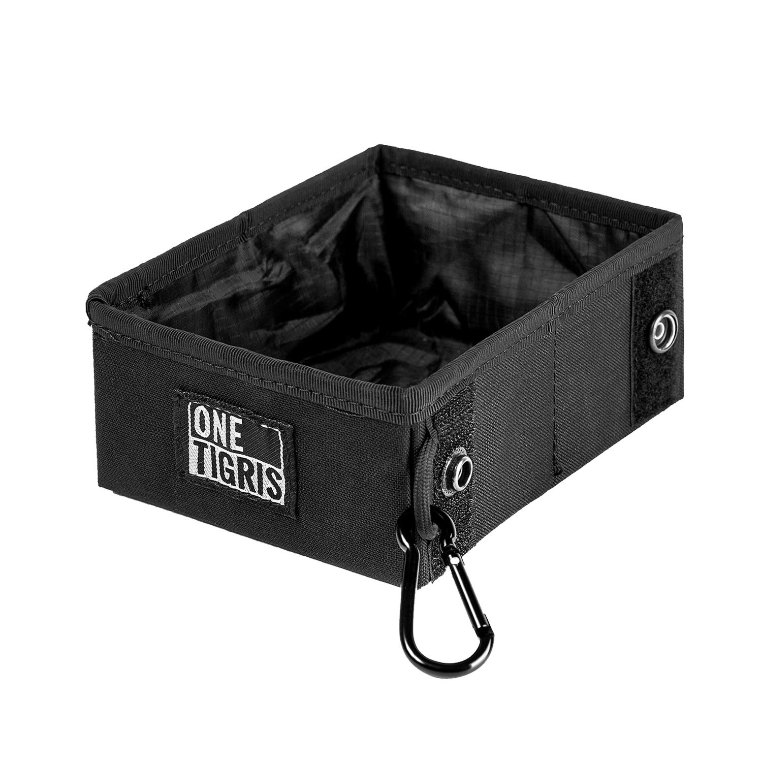 OneTigris Collapsible Travel Small Pet Dog Bowl with Waterproof Interior for Water or Food for Outdoor Camping Walking and Training (Black)