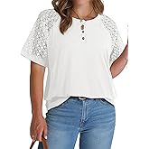 Eytino Plus Size Tops for Women Summer Short Sleeve Shirts Button Down Dressy Casual Blouse Tshirts(1X-5X)