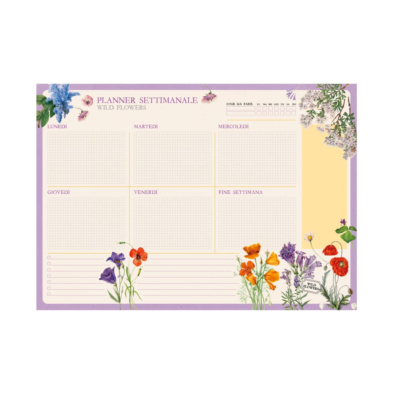 Grupo Erik Weekly Planner A4 In Italian - Wild Flowers | Undated Daily Planner Family, Desk Calendar, 54 Tear Off Pages Notepad | Cute Stationery Gifts, Italian Gifts Uner 10 Pounds