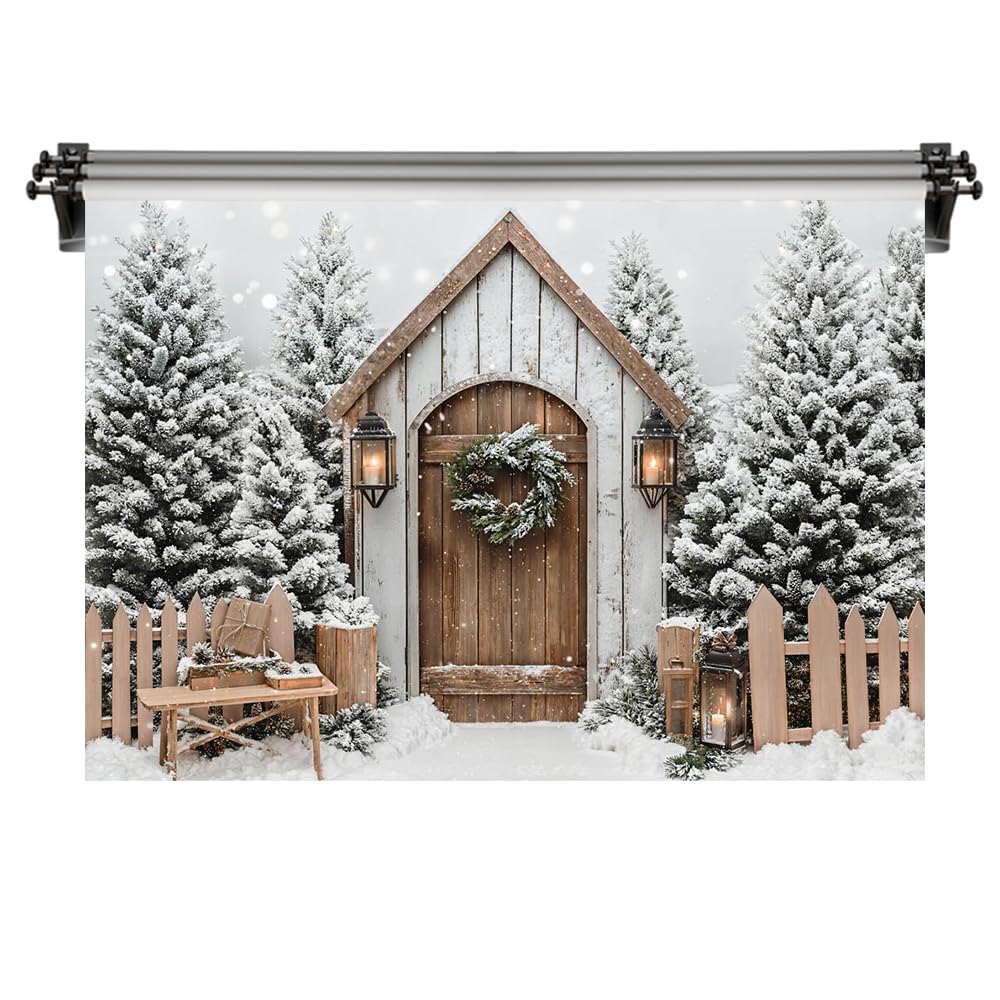 Photo 1 of Kate 8x8ft/2.5x2.5m Christmas Backdrop for Photography Xmas Tree Snowy Cabin Photoshoot Background Winter Photo Video Studio Props
