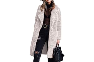 Angashion Women's Fuzzy Fleece Lapel Open Front Long Cardigan Coat Faux Fur Warm Winter Outwear Jackets