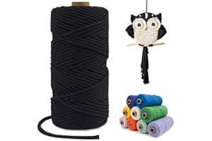 LEREATI Single Strand Macrame Cord 4mm x 110yards, Black 4mm Macrame Cord Natural Cotton Macrame Rope Yarn, Thick Cotton Cord for Wall Hangings, Plant Hangers, DIY Crafts, Home Decorations