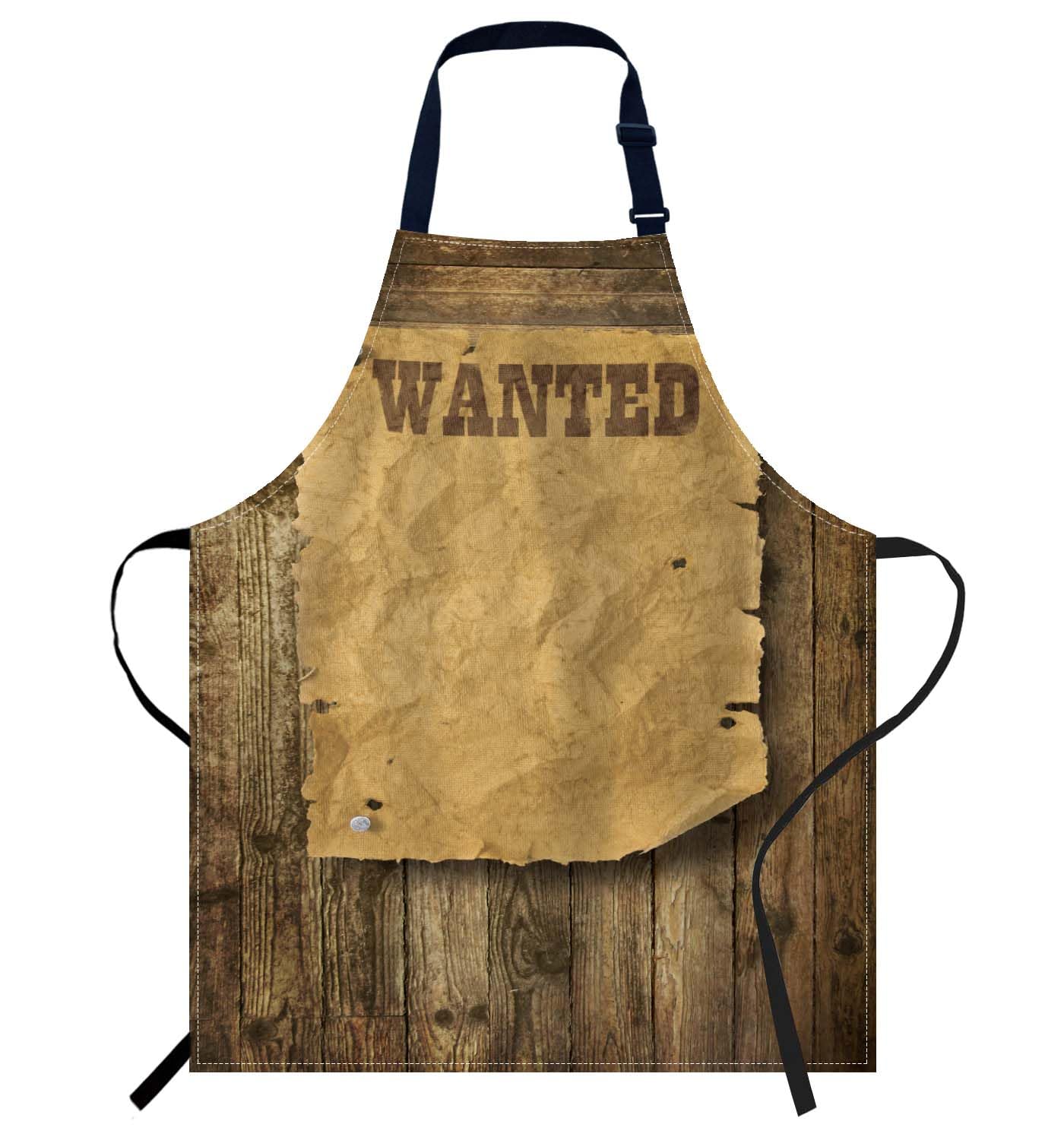 Smooffly Torn Wild West Wanted Apron,Adjustable Neck Bib Apron for Men Women,Suitable for Kitchen Cooking Waitress Chef Apron — image 1