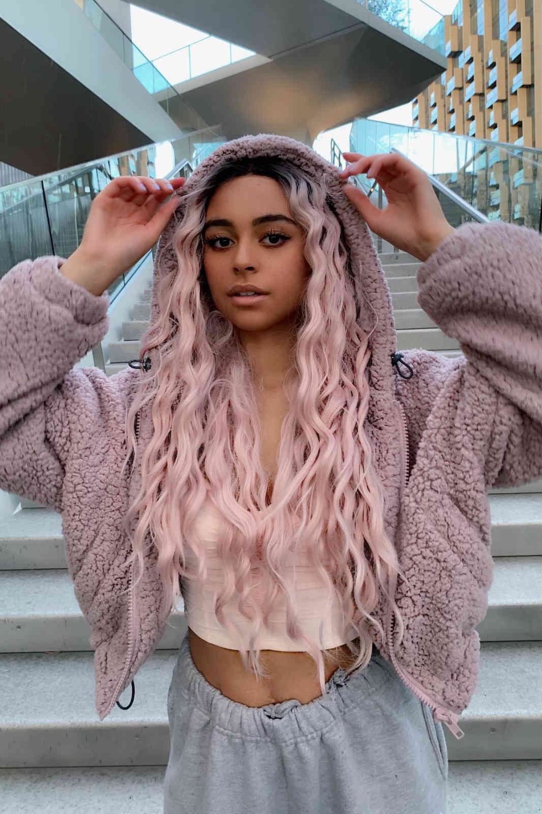 Xiweiya Wig Long Loose Wave Wig Ombre Pink Wig Synthetic Lace Front Wigs For Women Hair Heat Resistant Fiber Long Wavy Wig Long Soft Lace Wig With Black Roots 24"