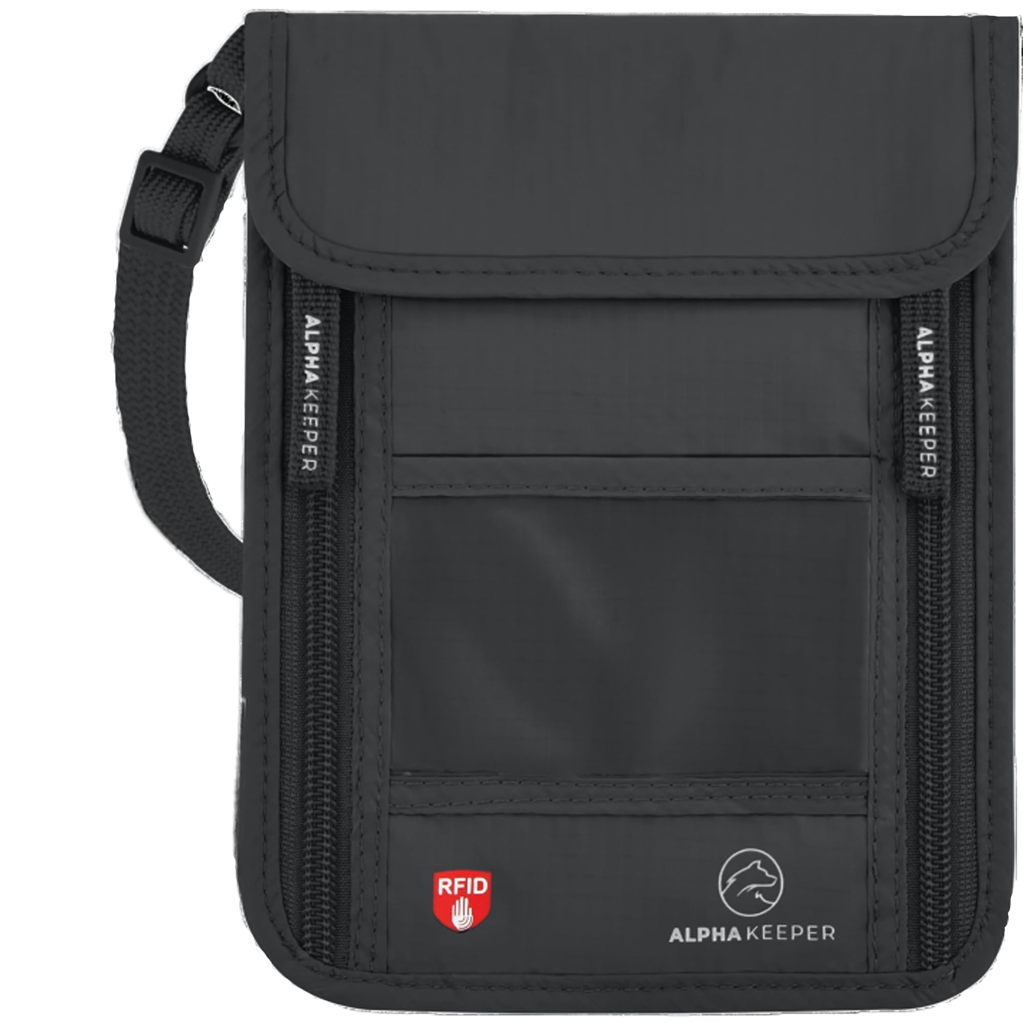 Alpha Keeper Travel Neck Wallet - Hidden RFID Pouch Passport Holder for Women and Men - Includes 2 Luggage Tags
