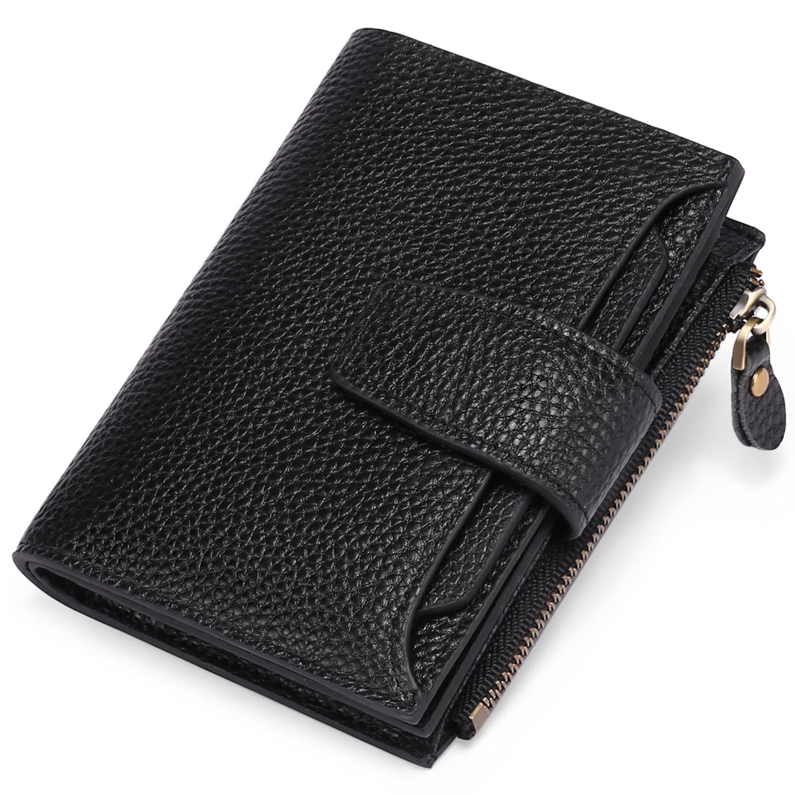 SENDEFN Women's RFID Blocking Leather Small Compact Bi-fold Zipper Pocket Wallet Card Case Purse with ID Window — image 1