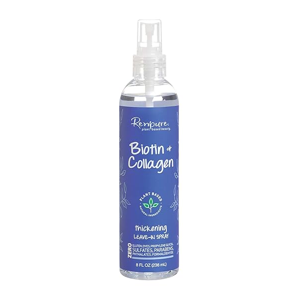 RENPURE, PLANTBASED BEAUTY BIOTIN COLLAGEN THICKENING LEAVEIN CONDITIONER FLUID OUNCE, CLEAR, 8 FL OZ